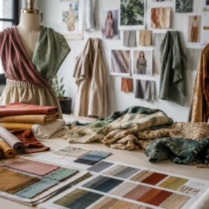 Soft, textured fabric samples for 2024 textile design trends.