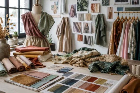 Soft, textured fabric samples for 2024 textile design trends.