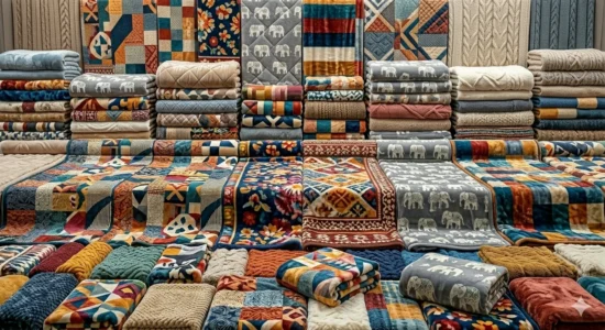 High-quality export blankets showing detailed cultural motifs.