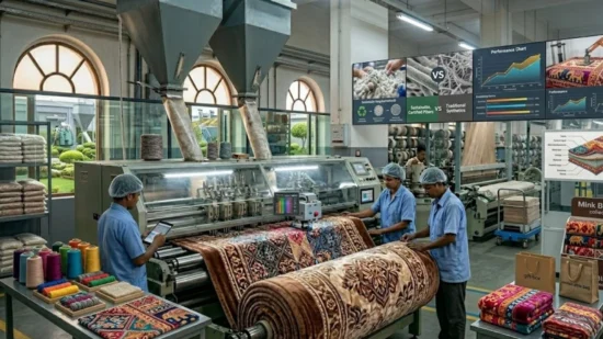 Retail-ready mink blankets on a modern factory production line