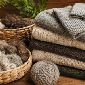 Sustainable wool fabrics and recycled yarn display