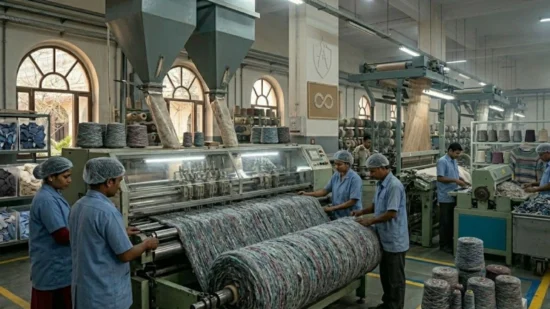 Industrial weaving machines produce fabric from spools of yarn