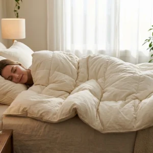 High-quality quilted comforter providing warmth and comfort in bed.