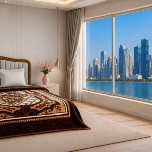 Premium blanket displayed in modern Qatar bedroom interior