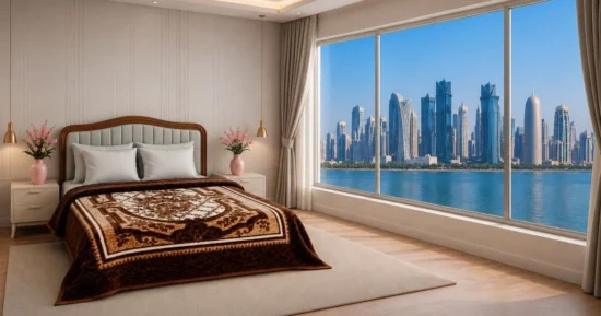 Premium blanket displayed in modern Qatar bedroom interior