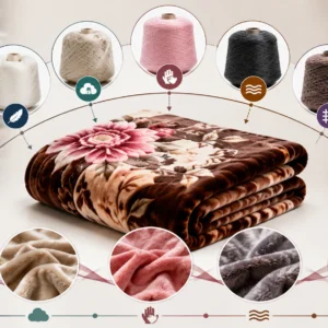 Different yarn types used to create soft Raschel mink blankets