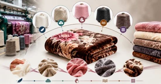 Different yarn types used to create soft Raschel mink blankets