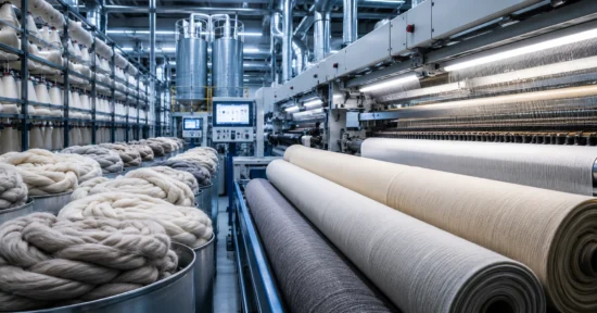 Modern textile mill showcasing premium wool processing by Indian wool suppliers for commercial textiles.