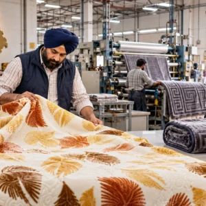 Blanket manufacturers in Ludhiana inspecting finished blankets