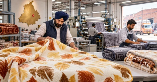 Blanket manufacturers in Ludhiana inspecting finished blankets